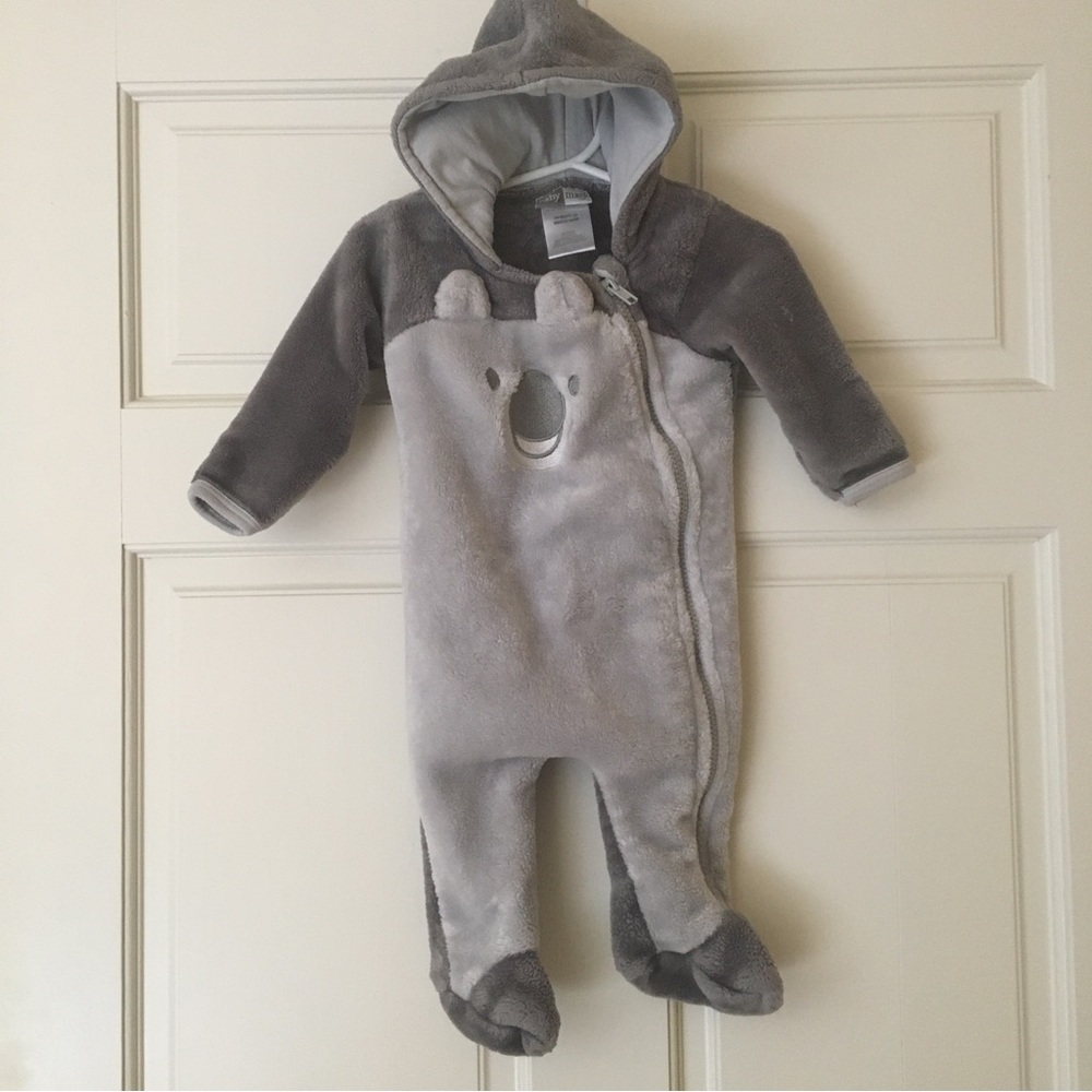 Baby Mack (3-6M) Gray Fleece One Piece Footie Hooded Outerwear Zips